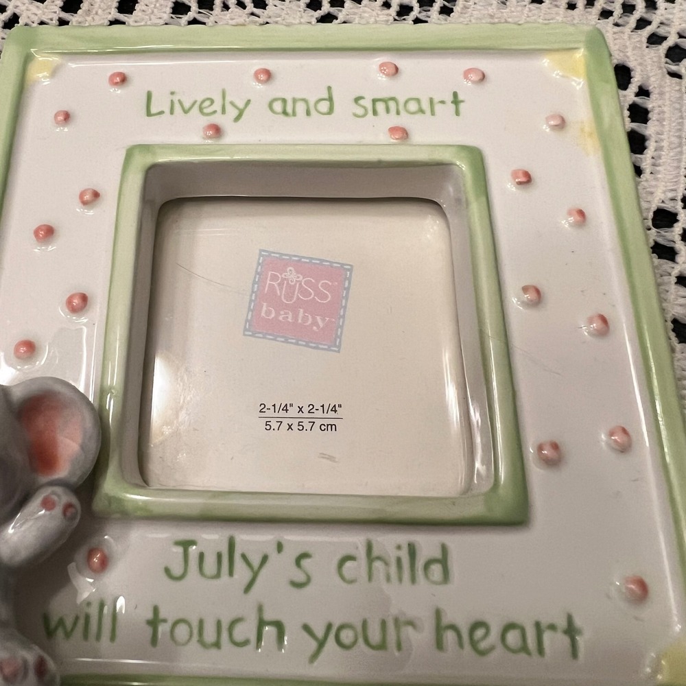 Vintage Russ Baby Ceramic Elephant Baby Picture Frame | July Birthday | Nursery - Picture 3 of 6